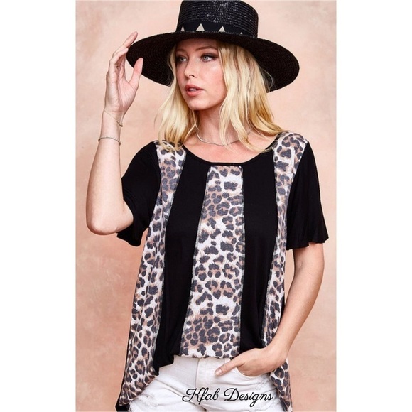 LAST 1! Flare Sleeve Color Block Leopard Soft Top - Picture 1 of 8